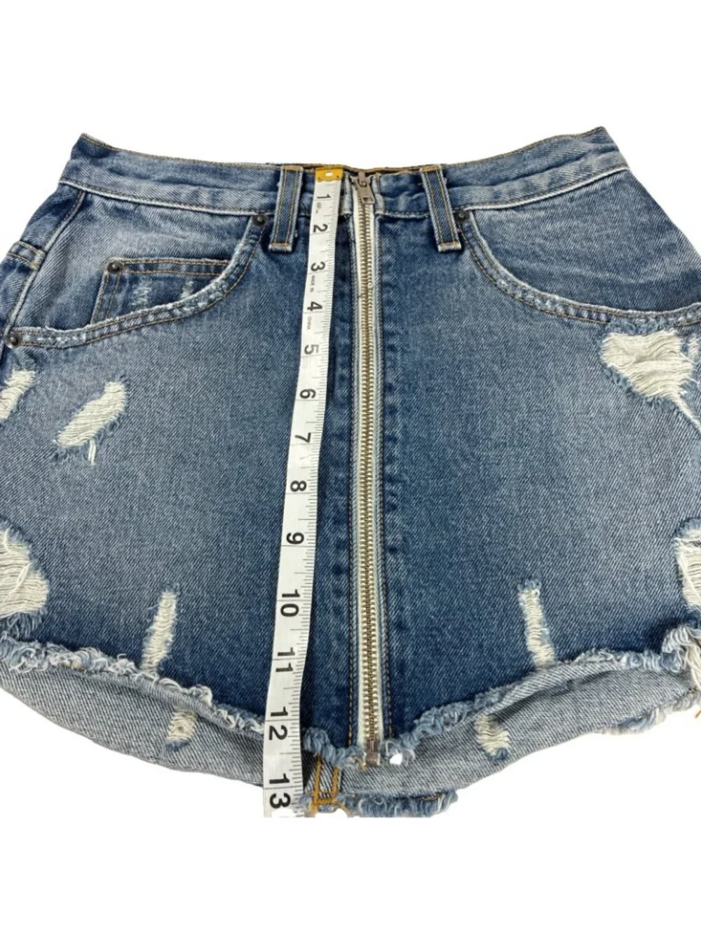 Carmar Beatrice Denim Skort 25 Distressed Exposed Front Zip Festival Shorts LA